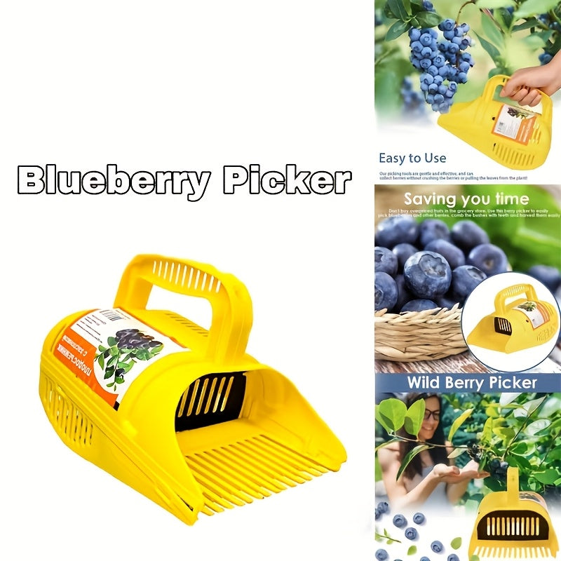 Recogedor de Arándanos Ergonómico - Cosechador de Plástico Amarillo Duradero con Mango Fácil de Agarrar para Arándanos, Fresas y Más - Dispositivo Ligero para Recoger Frutas sin Esfuerzo