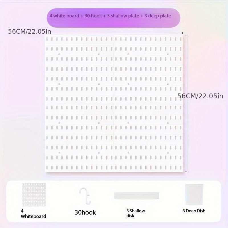 Kit organizador modular para colgar sin taladro, con diseño rectangular pintado, incluye 30 ganchos, 3 bandejas profundas y 3 bandejas poco profundas, solución de almacenamiento conectable para pared