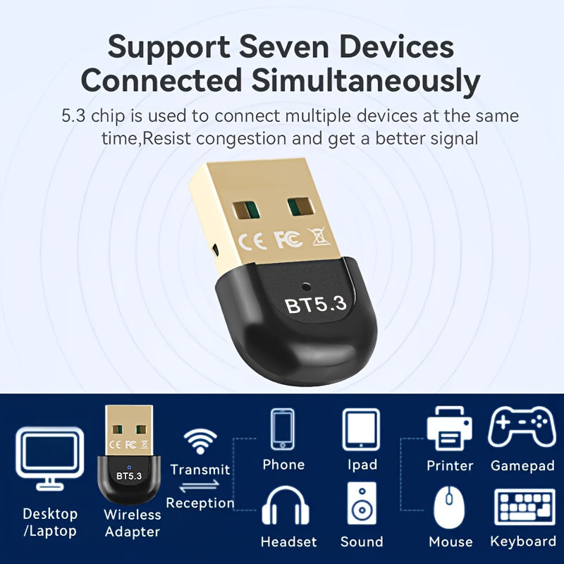 Adaptador de red USB BT5.3, receptor de ultralarga distancia con dongle USB, distancia máxima de 20m/65.61 pies (distancia abierta), adecuado para computadoras/auriculares/tarjetas de teclado/ratón/altafalantes y otros dispositivos, solo compatible con W