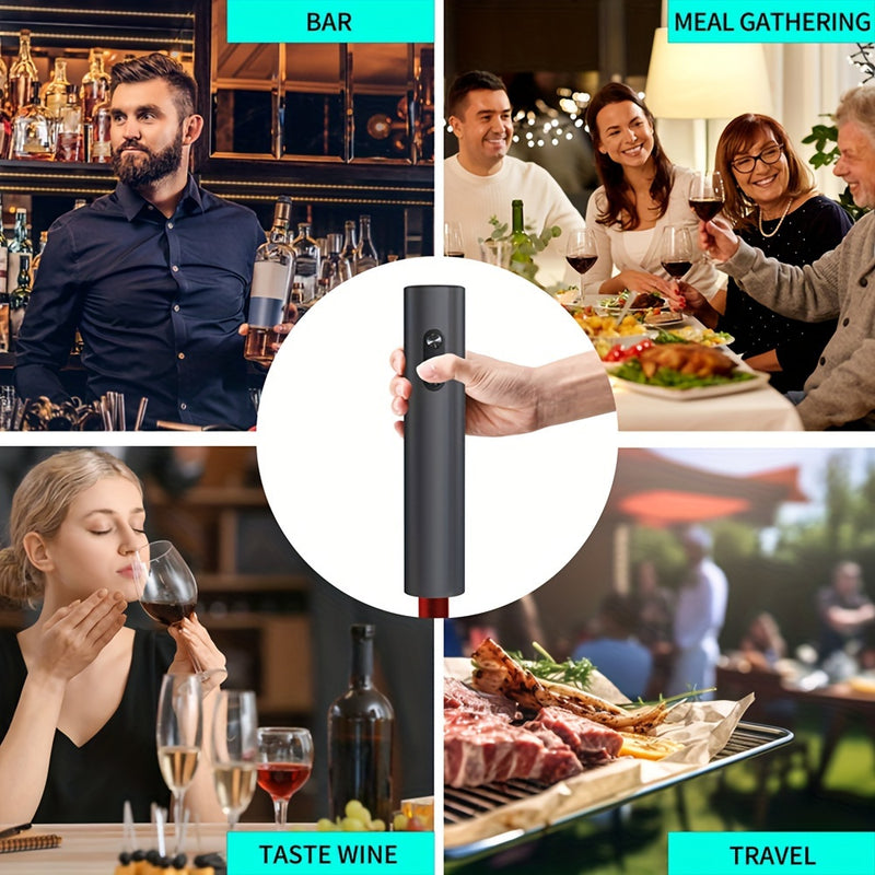 Juego de Abrebotellas Eléctrico Black Swan 5 en 1, Caja de Regalo para Accesorios de Vino, Juego Automático de Abrebotellas para el Hogar con Espiral y Vertedor al Vacío para Frescura