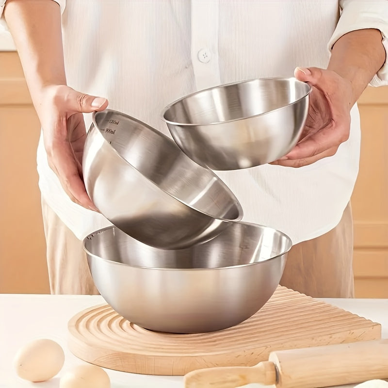 Juego de 3 piezas, tazón de mezcla de acero inoxidable, tazón para ensalada, - duradero, fácil de almacenar, adecuado para preparación y almacenamiento en la cocina, perfecto para barbacoas y cocina al aire libre