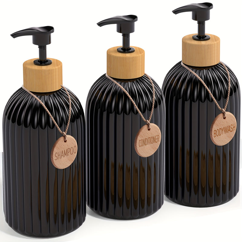 3 Piezas, Dispensadores De Jabón De 16.91 Oz Con Etiqueta, Dispensador De Loción, Dispensadores De Jabón De Ducha Vacíos Con Bomba, Para Champú, Gel De Baño, Acondicionador, Artículos De Baño, Organizadores De Baño
