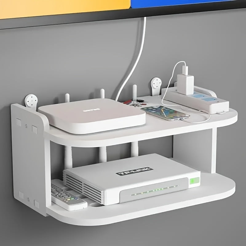 1 pieza de almacenamiento de pared que ahorra espacio, hecho de material PP, diseñado para routers y cajas de TV, no se requiere taladro, una solución de almacenamiento efectiva.