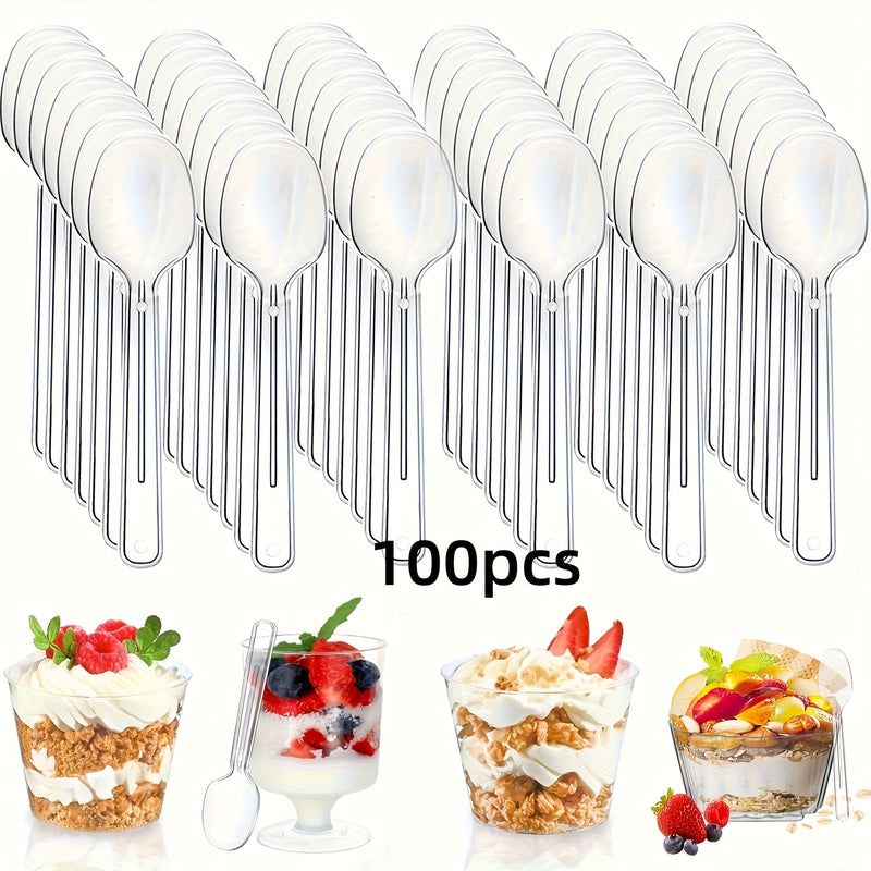 50/100 piezas de cucharas transparentes de espuma para helado, cucharas para postres y pudín, cucharas gruesas y duraderas, cucharas reutilizables, ideales para reuniones familiares, fiestas y Navidad