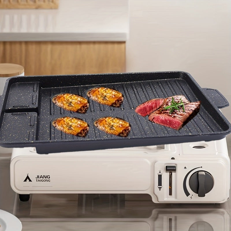 Sartén rectangular antiadherente - Sartén de piedra de metal sin humo con asa para asar al aire libre/interior, placa caliente y sartén, ideal para salchichas, verduras, etc., placa de asador para barbacoa
