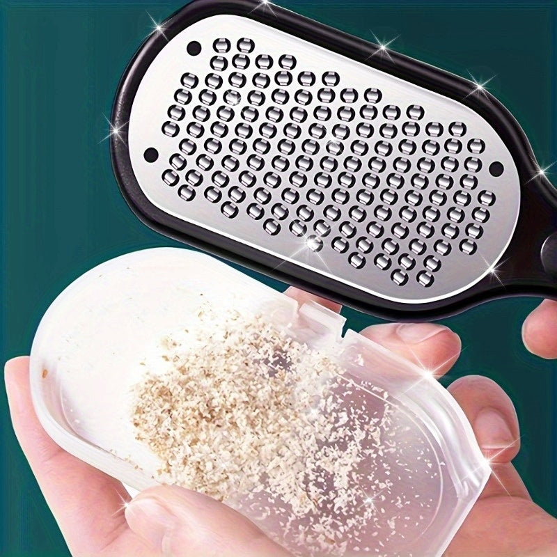 Lima y removedor de piel muerta profesional de acero inoxidable, diseño antiderrames, mango ergonómico y bordes redondeados para pies suaves, esencial para cuidado de uñas y spa en casa, removedor de callos, almacenamiento compacto, herramienta no eléctr