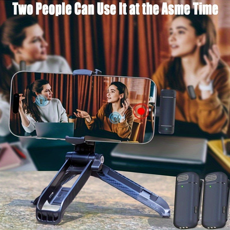 Micrófono inalámbrico lavaliere para for iphone, teléfonos Android - 24,4 pies (aproximadamente 24,4 metros) Micrófono dual con clip inalámbrico, reducción de ruido 5 horas de tiempo de trabajo para grabación de video, blogs, entrevistas y transmisión en