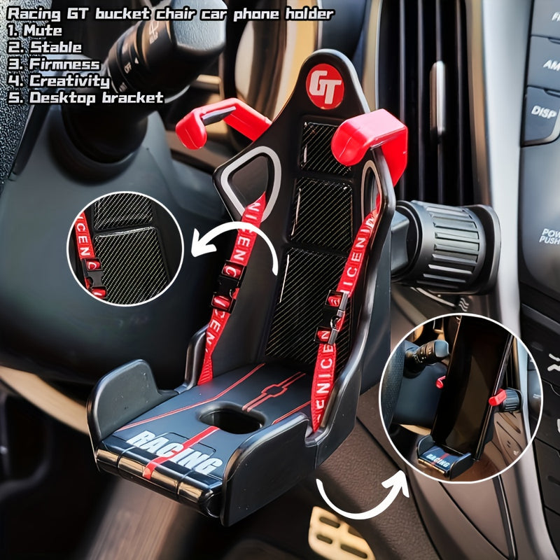 Soporte de teléfono para ventilación de aire GT Racing - Rotativo, montaje universal de GPS para iPhone 13, 12, Xiaomi, Samsung | Diseño duradero de plástico, negro y rojo con logotipo "RACING", perfecto para uso en coche, camión o RV, montaje de GPS | S