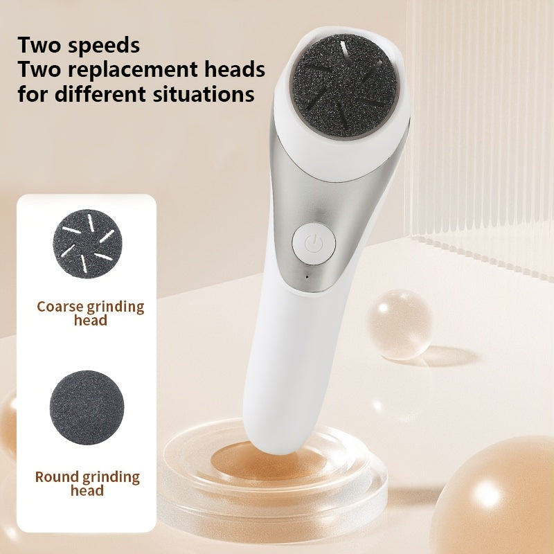Amoladora de Pies Eléctrica Recargable USB - Doble Cabezal, Ideal para Pulir Uñas Artificiales y Secas en Color Beige Claro. Fácil de Usar con Cabezales Reemplazables