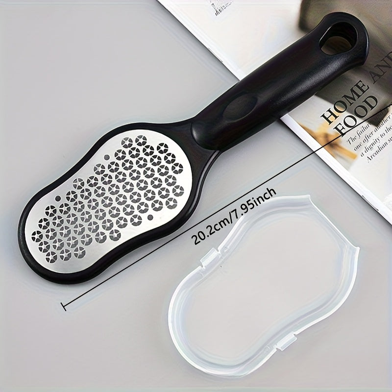 Limpiador de Pies Profesional de Acero Inoxidable con Cubierta - Removedor Ergonómico, Herramienta de Pedicura Antisalpicaduras para el Hogar y Cuidado de Uñas, Diseño Metálico Duradero para Pies Suaves, Mango Cómodo | Construcción de Alta Calidad