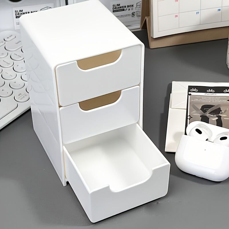 Organizador de Escritorio Plástico Ahorrador de Espacio con 3 Cajones para Cosméticos y Accesorios