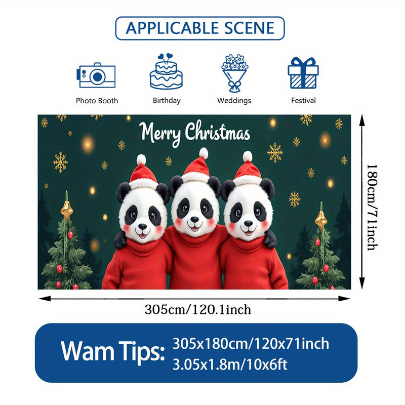 Banner de puerta 2D, 1 unidad, Decoración navideña Panda y Oso Navideño, Poliéster, Ideal para decoraciones de Navidad, fiestas hawaianas, bodas, fondos de habitación o jardín exterior