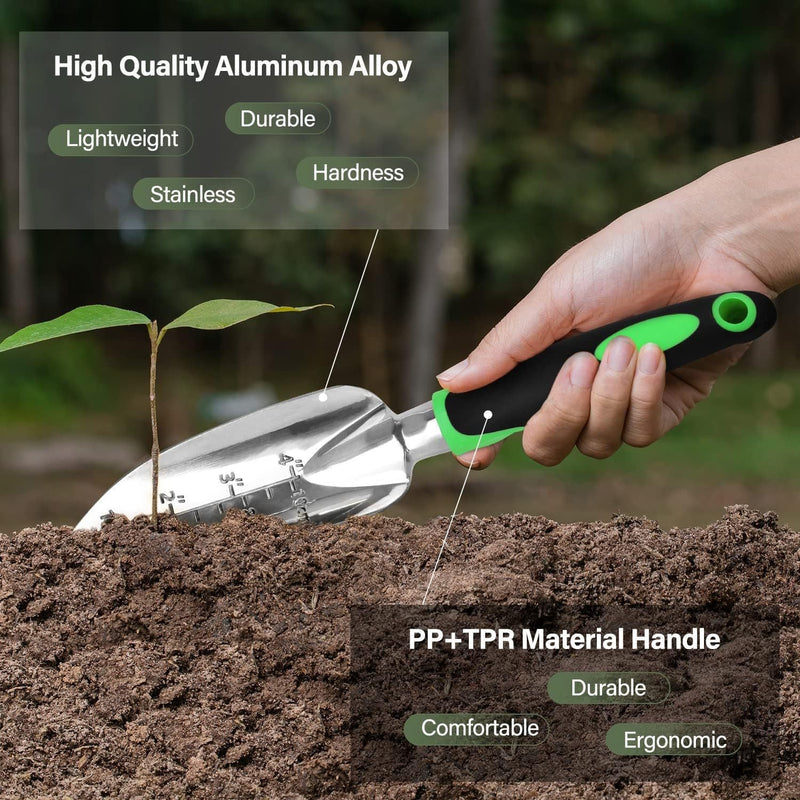 Juego de herramientas de jardín de aluminio con horca para raíces, cuchara, tijeras de poda y más - Herramientas de jardinería duraderas y multiusos para uso doméstico y profesional, esenciales para el jardinería|Diseño ergonómico|Construcción duradera