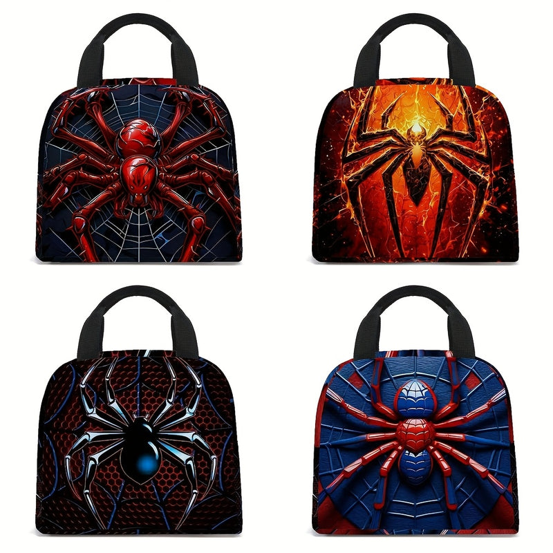 Bolsa de almuerzo aislada con estampado de arañas - Resistente de poliéster con diseño de telarañas vibrantes, sin contacto con alimentos, ideal para el trabajo, viajes y pícnic, lavable a mano, bolsa de almuerzo aislada, regreso a la escuela