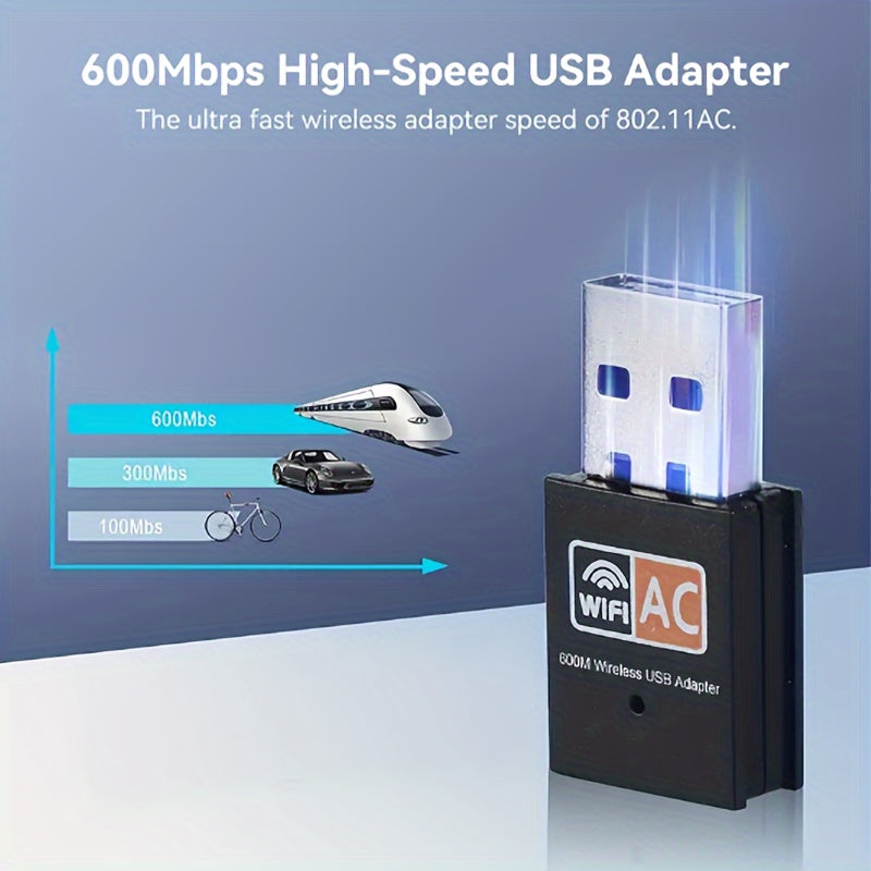 Adaptador WiFi USB de 600Mbps, Adaptador LAN sin varillas para Escritorio y Portátil con Windows 8/8.1/10/11 - ¡Dale capacidad WiFi e hotspoting móvil instantáneamente a tu computadora!