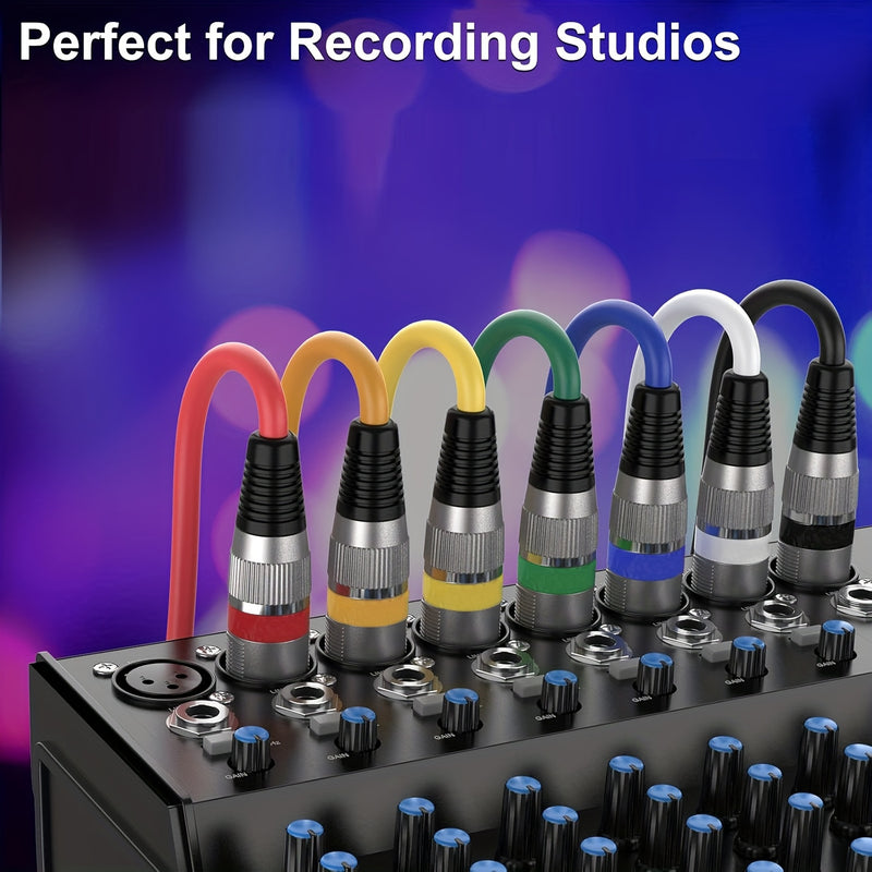 Conjunto de 6 Cables de Micrófono Balanceados XLR Macho a Hembra de 7.62 metros - 3 Pines, Anti-Interferencias, Diseño Autobloqueante, Colores Vibrantes (Rojo, Naranja, Amarillo, Verde, Azul, Morado) para un Sonido Claro y Fácil Identificación