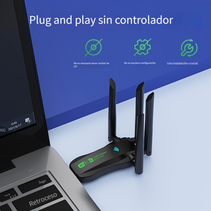 Adaptador WiFi USB Dual-Band 5.8G/2.4G VSZAPOWER - Plug & Play, sin necesidad de controlador, conectividad inalámbrica de alta velocidad, señal estable, diseño compacto para uso en hogar y oficina, adaptador WiFi para PC, conectividad versátil, cuerpo de