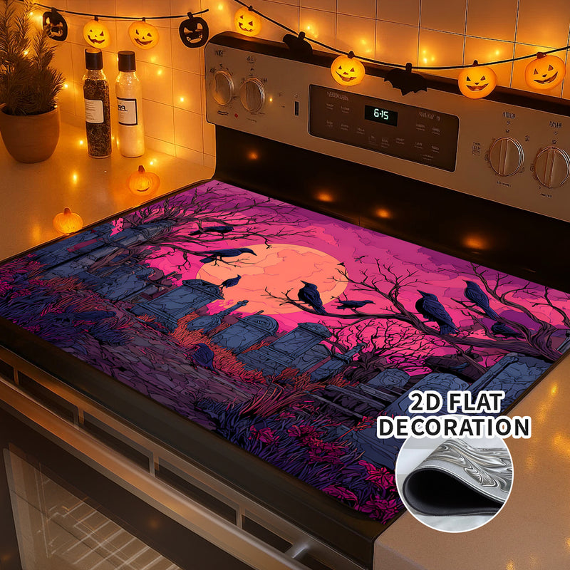 2D Plano, 2D Plano Cubierta Eléctrica de Estufa - Decoración de Cocina de Halloween, Protector de Estufa de Gas con Diseño de Silueta de Calabaza y Murciélago, Perfecto para Cualquier Cocina, Protección de Estufa, 1 Pieza, Protector de Estufa | Accesorio