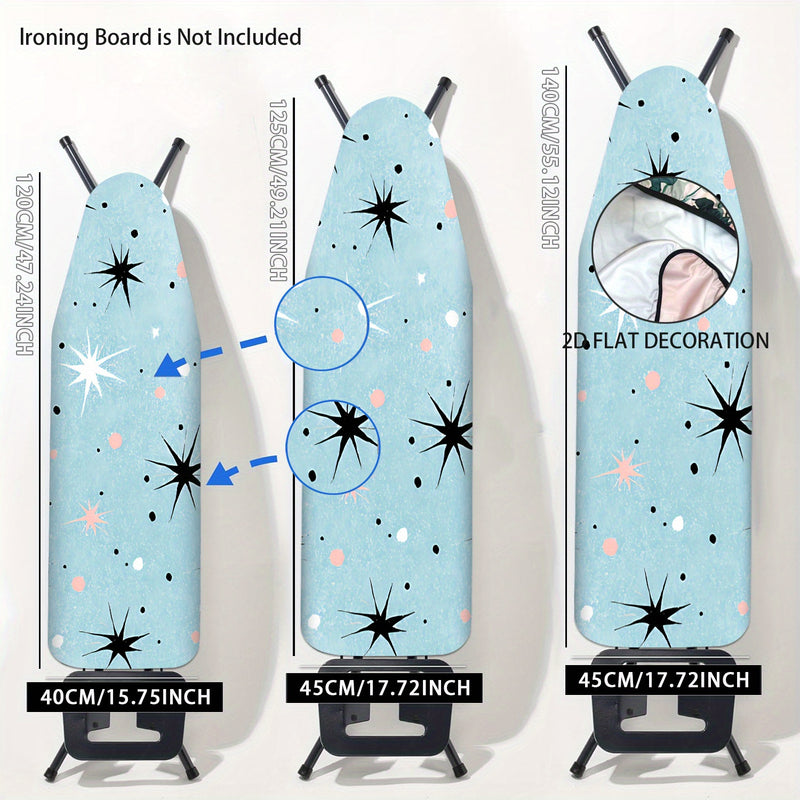 Fundas Lavables para Tabla de Planchar Resistente - Azul Claro, Estrellas Negras y Puntos Rosados, Ajuste Universal para la Mayoría de Mesas de Planchado, Decoración para Lavandería, Accesorios de Planchado (No Incluye Mesa), Diseño de Estrellas y Puntos