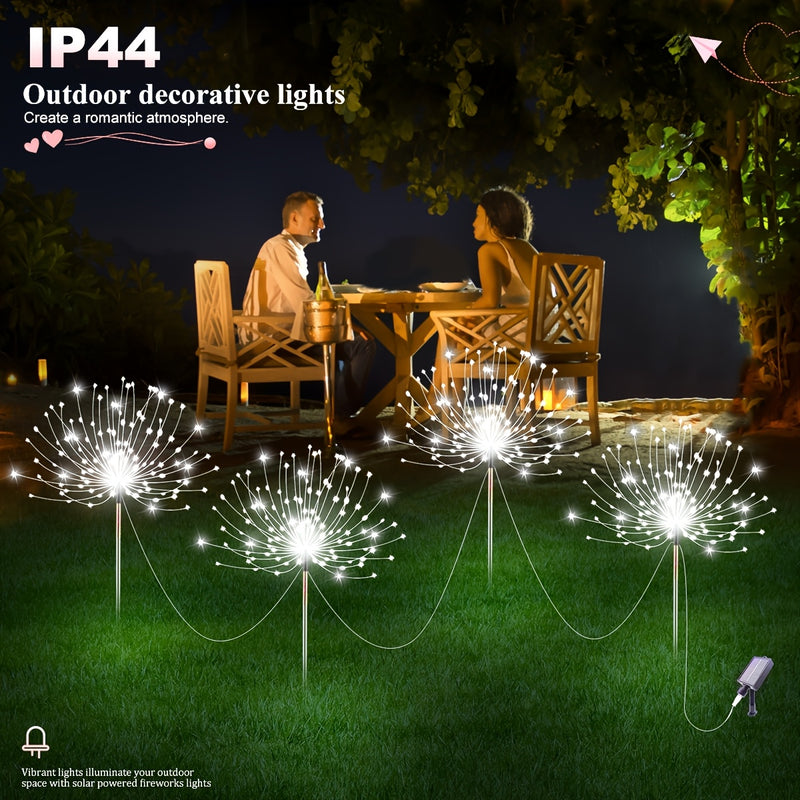 4 luces solares LED para jardín con efecto de fuegos artificiales, 8 modos, 240/320 LED, decoración festiva para patios, cafés, campamentos, Navidad y San Valentín, luces navideñas | Creador de ambiente festivo, luces solares para exteriores