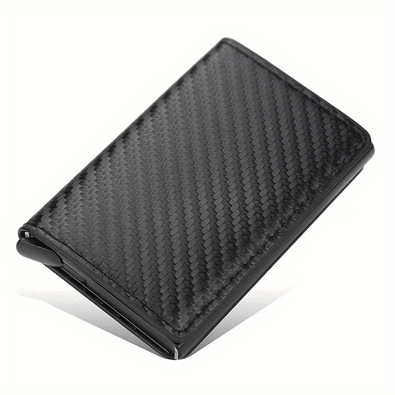 1 pieza de cartera ultrafina con bloqueo RFID para hombres - Carne sintética negra con aleación de aluminio, compacta y ligera, perfecta para negocios, viajes, camping y uso diario, cartera con bloqueo RFID | Diseño elegante de cartera | Cartera duradera