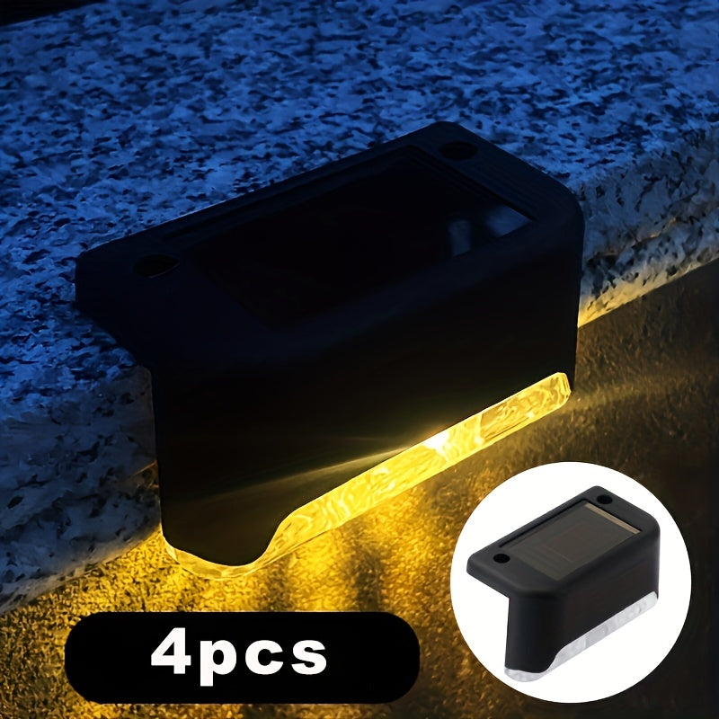 4/12piezas Luces de escalera solares Luces de pared para exteriores, conmutador automático de sensor para escaleras, decks, caminos, patios, cercas, barandillas, múltiples escenas Luces de cubierta solar Luces de escalera solares