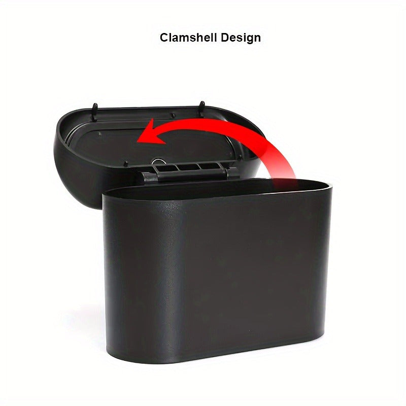 Bote de basura para auto, 1 unidad, material PP resistente, negro, con tapa a prueba de fugas, diseño fácil de colgar, organizador multifuncional para interiores de auto, solución de almacenamiento, accesorio moderno para auto, cierre seguro de tapa