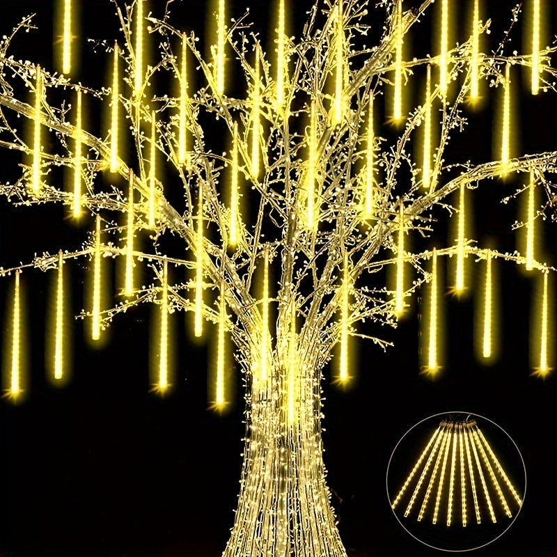 Luces Navideñas Exteriores de Forma de Copo de Nieve, Lluvia de Meteoro y Nevado, Decoración LED de Luces Cadenas que Caen con 8 Tubos y 288 LEDs (IP44)