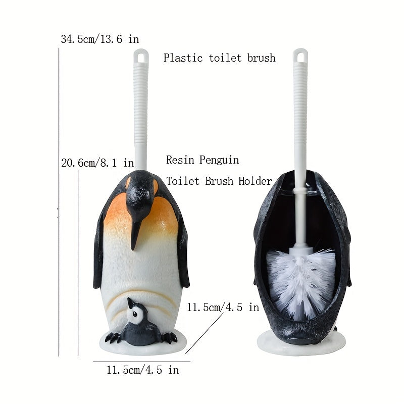 Juego de Cepillo de Baño Ahorra Espacio con Patito y Pingüino con Soporte - Fácil Limpieza, Diseño Compacto para Almacenamiento en el Baño, Mango de Resina Duradero, Idea de Regalo Perfecta
