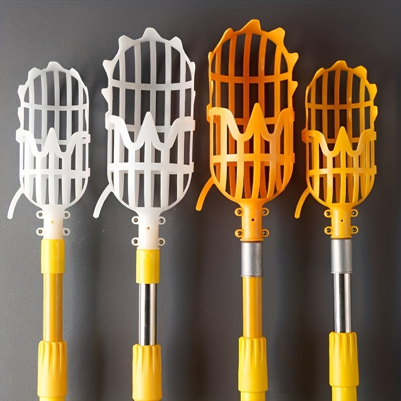 Canasta Ajustable para Recolector de Frutas - Cucharón Plástico Amarillo y Naranja para Recoger Bayas y Frutas Fácilmente, Diseño con Palo Telescópico para Mango, Cereza, Arándanos, Níspero y Más