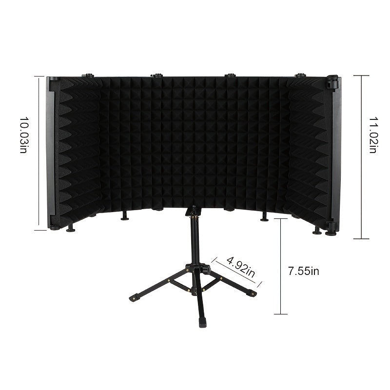 Escudo aislante para micrófono de estudio con trípode, espuma absorbente de alta densidad para filtrado vocal, escudo de sonido plegable para micrófono condensador, ideal para música, podcasts, canto y transmisiones, equipo de grabación | Diseño plegable