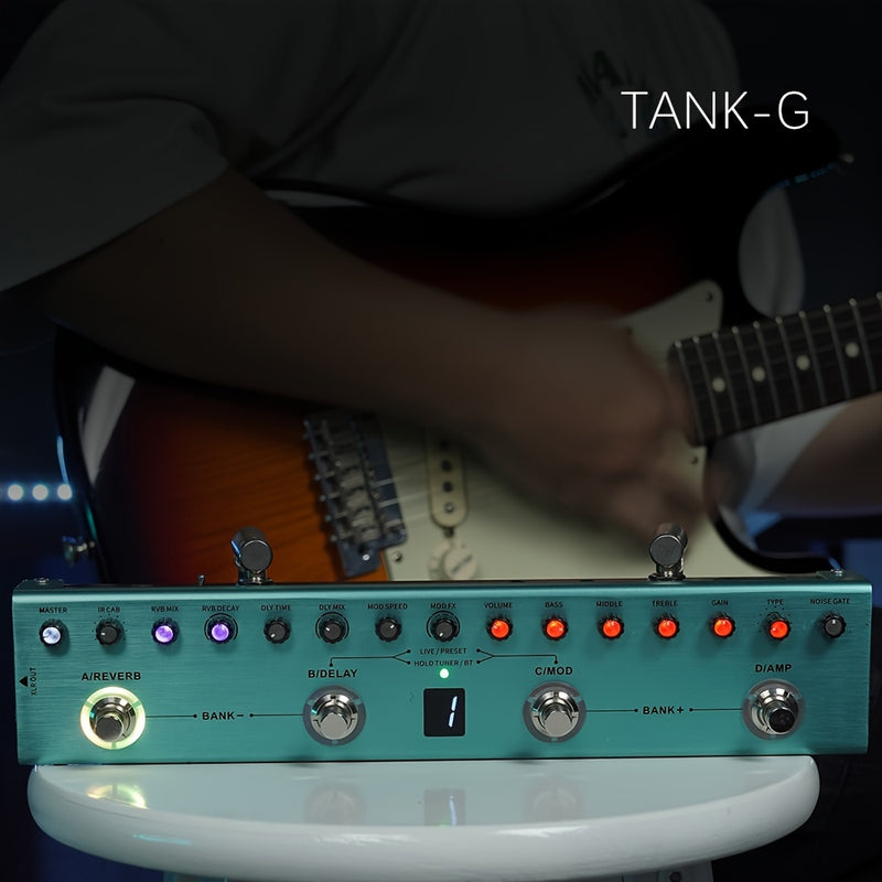 Pedal de efectos para guitarra M-VAVE TANK-G multifunción con supresor de ruido, 9 ranuras para preamplificador, ecualizador de 3 bandas, 3 modulaciones, 3 delays, 3 reverbs, 8 ranuras para cabinas IR, afinador, aplicación y software para PC, recargable