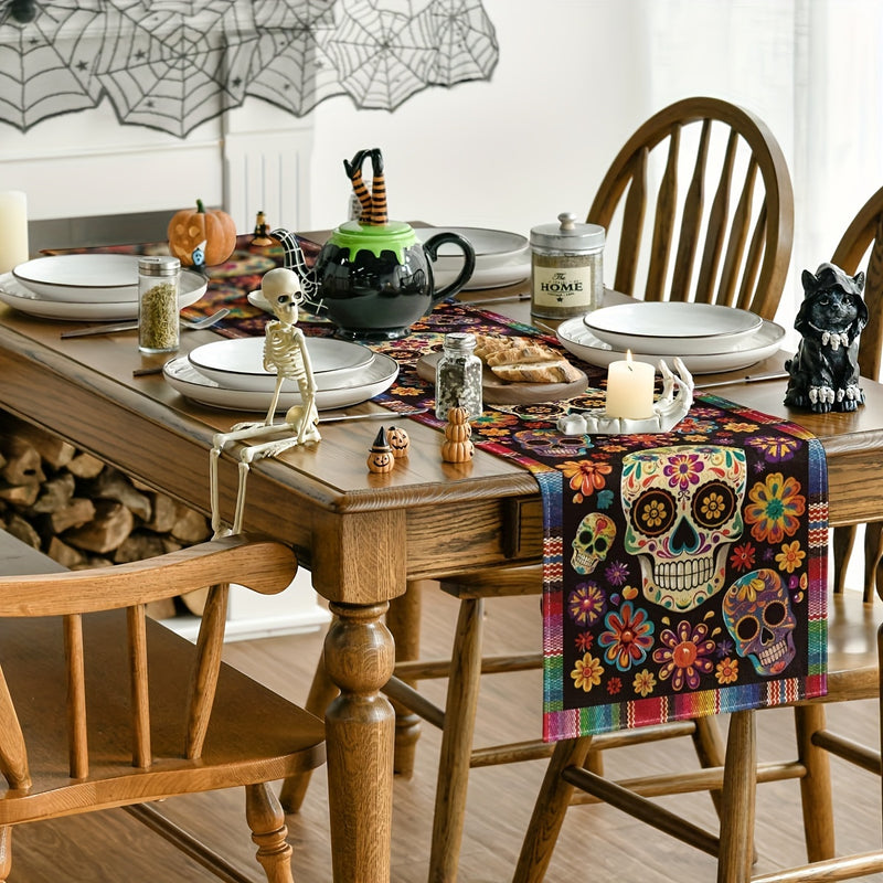 Mantel individual del Día de Muertos mexicano: Flores festivas y calaveras de azúcar decoran su hogar para el Día de los Muertos - Disponible en 5 tamaños