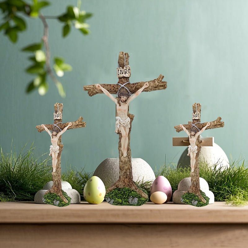 Escultura de Resina al Estilo Vintage con Letrero "INRI" - Decoración Religiosa en 3D Realista para Paredes de Semana Santa, Regalo Inspirador Perfecto para el Hogar o la Iglesia