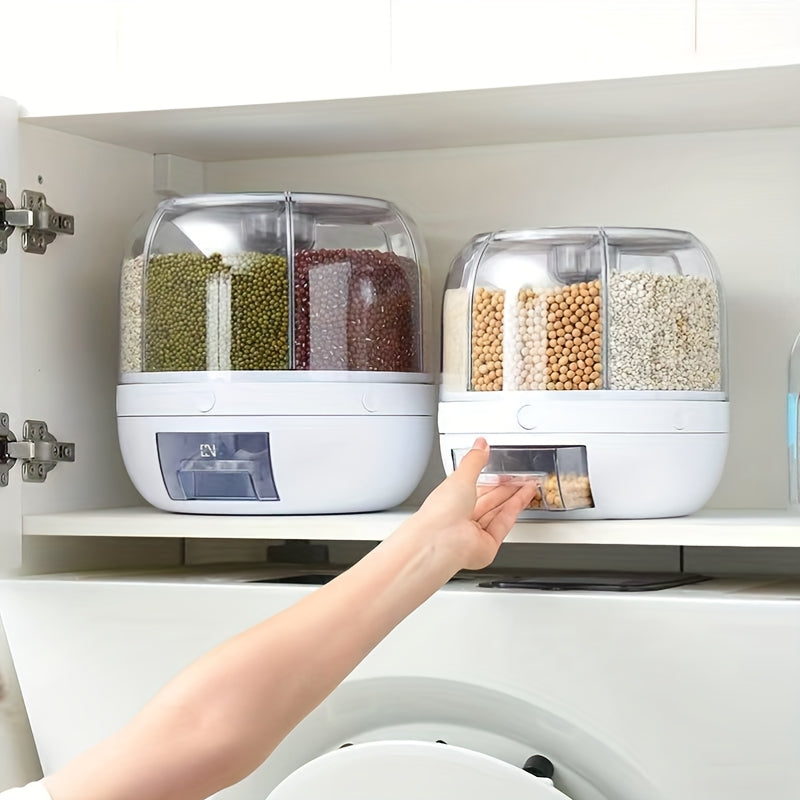 1 Unidad Contenedor Giratorio Hermético con Ventana Transparente y Asa Ergonómica para Almacenar Granos – Organizador de Cocina Ahorrador de Espacio para Arroz, Frijoles, Harina – Plástico Duradero, Solo Lavado a Mano
