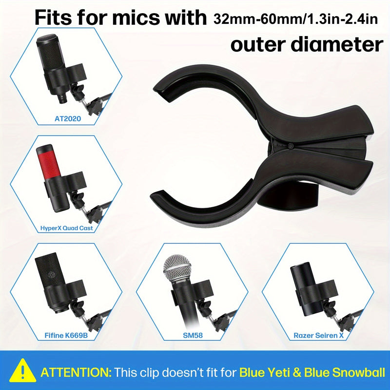 1/2 piezas, clip de micrófono grande, soporte ajustable para micrófonos con un diámetro exterior de 1,26" desde 2,3", con adaptador de tornillo macho de 5/8" a tornillo hembra de 3/8"
