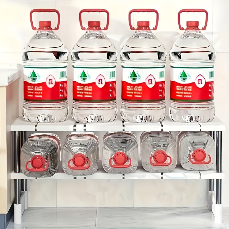 Organizador Extensible de 1 Nivel para Debajo del Fregadero - Acero Inoxidable y Plástico, Ajustable y Espacioso para Cocina y Baño, Instalación Fácil con Guía, Idea de Regalo para el Día del Padre, Diseño Moderno y Limpio, Postes Metálicos