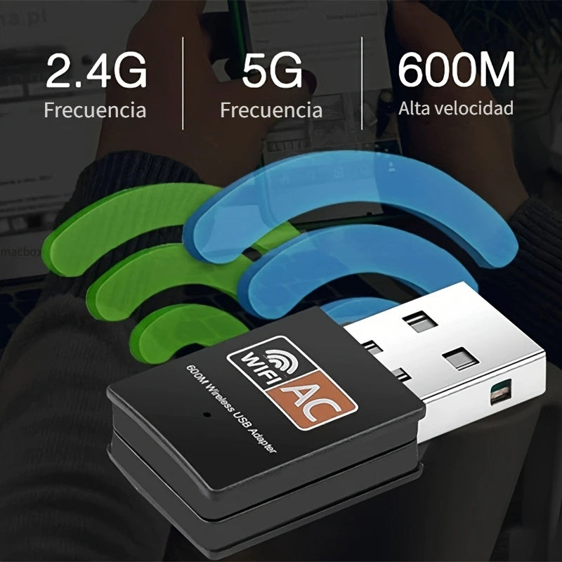 Adaptador de red WiFi de doble banda 2.4G y 5.8G Trolinktek, 600Mbps de alta velocidad, alimentado por USB, compatible con Windows/Mac, chip 8811, control por aplicación, compatible con SmartThings, accesorio de red inalámbrica | Diseño compacto y elegan