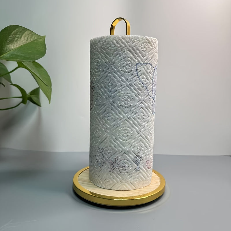 Soporte de papel de cocina elegante con base de bambú y soporte de papel de baño, organizador de encimeras, decoración de oficina, moderno, resistente, soporte de papel de baño.