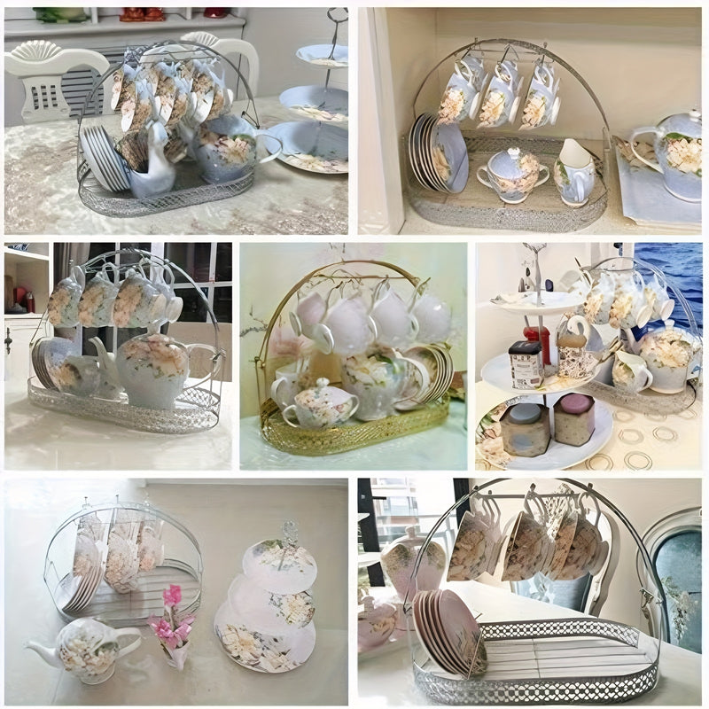 Soporte y Secador de Tazas de Café Multifuncional | Organizador de Vasos de Hierro Forjado | Soporte para Almacenamiento de Platos en Encimera para Cocina, Restaurante, Oficina (Plateado)