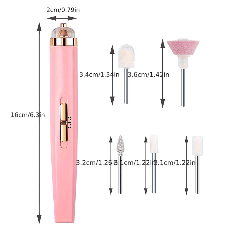 Plumero Eléctrico de Uñas 5-en-1 - Recargable por USB, Bajo Ruido, Kit Profesional de Manicura y Pedicura para Manos, Pies y Uñas