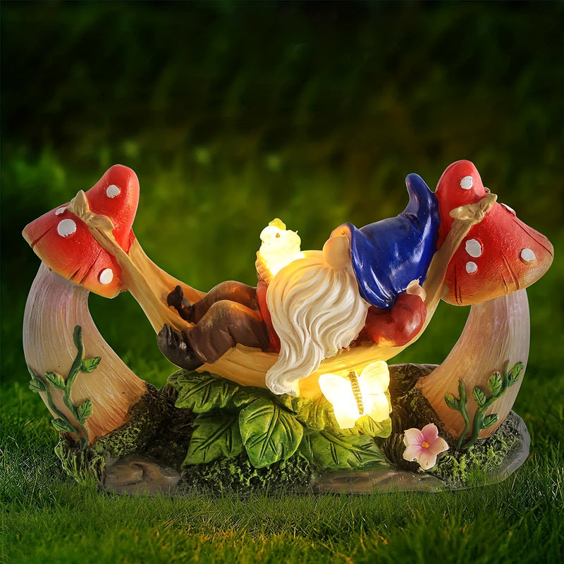 1 Estatua De Gnomo De Jardín Al Aire Libre, Figura De Gnomos Solares Tumbados En Una Hamaca Con Pájaros Y Setas, Decoración De Jardín Al Aire Libre Para Patio, Porche, Regalos De Jardín Para Mamá/abuela/mujer