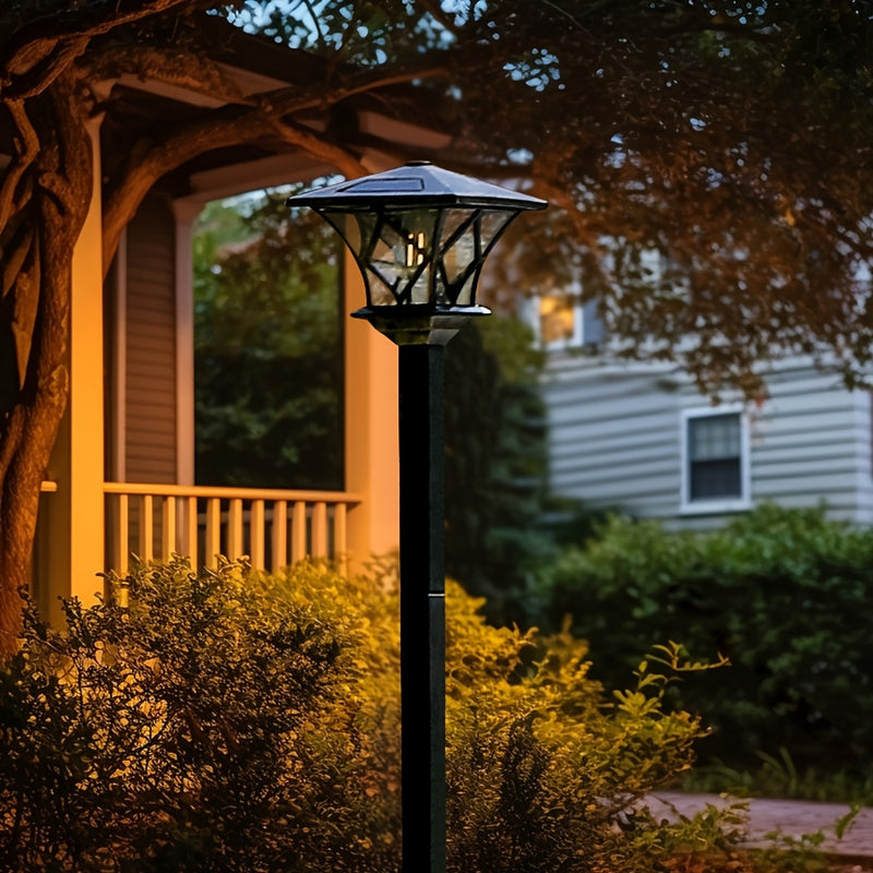 Lámparas solares para jardín de 1.7 m, negras, con paneles de vidrio transparente, plástico duradero y batería de níquel, ideales para césped, caminos y decoración de festivales, iluminación exterior | Luz exterior moderna | Plástico resistente