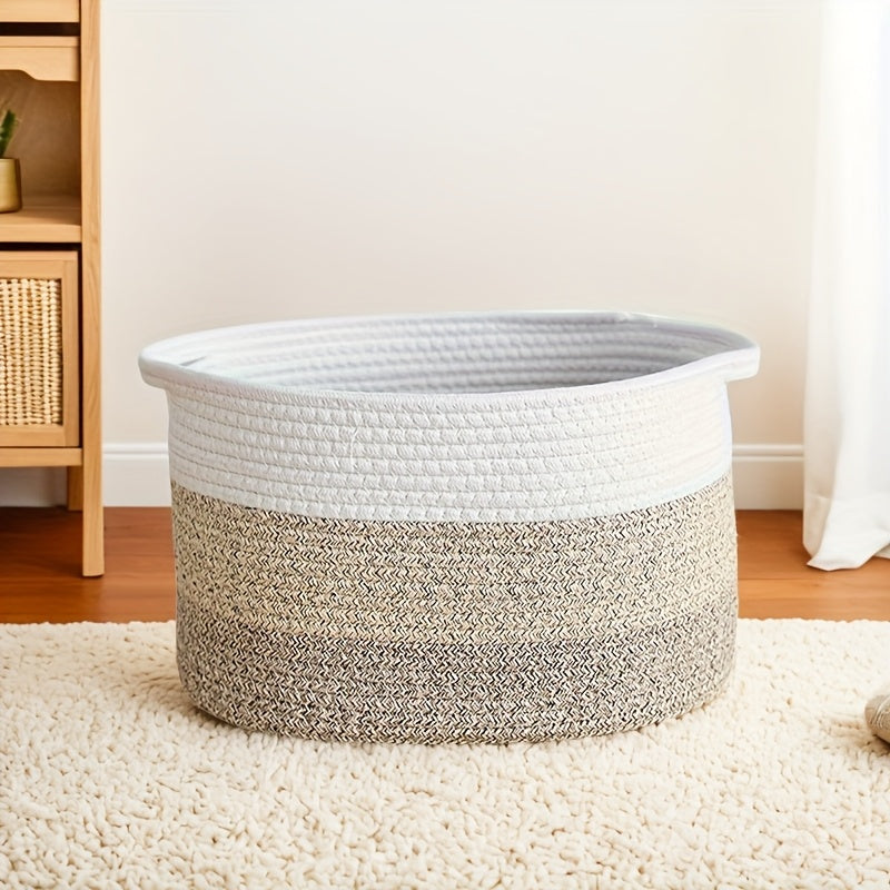Canasta de Almacenamiento Escandinava Bohemia Tejida - Cesto Plegable de Poliéster con Asas y Patrón Geométrico y Blanco, Organizador Multiusos para Ropa Sucia, Juguetes, Decoración del Hogar