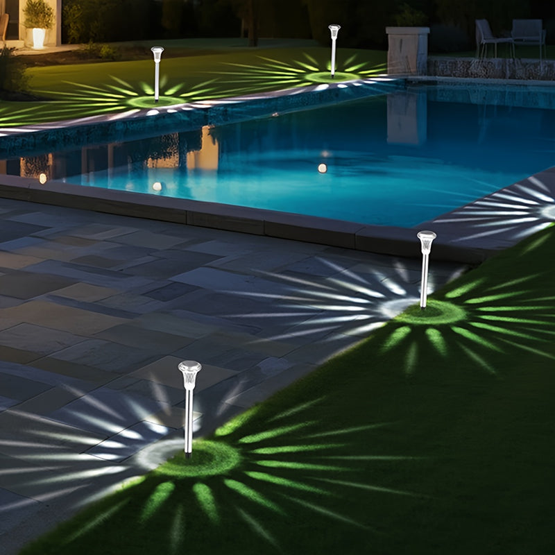 2 luces solares LED para jardín, lámpara de palo de acero inoxidable para exteriores, iluminación decorativa impermeable para patio, césped, sendero, terraza, garaje, fiesta de vacaciones, decoración de sendero de jardín, carga solar, montaje semienterra