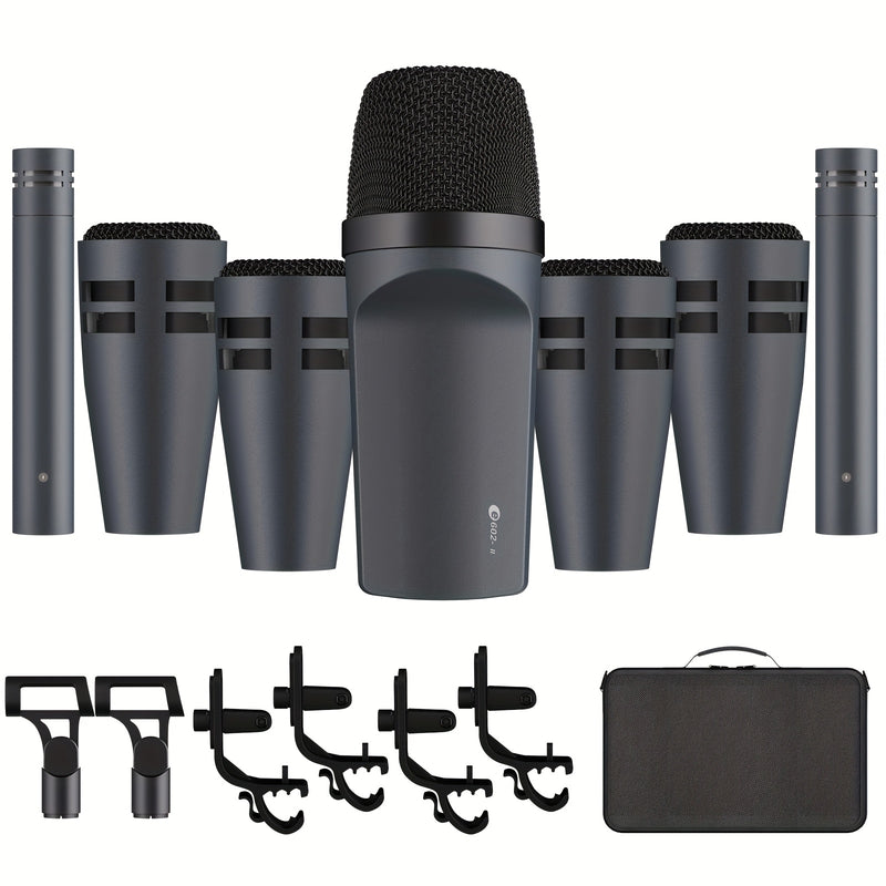 Kit de micrófono de batería G-MARK E608 de 7 piezas con cymbal dinámico, batería de bajo y snare para conjuntos de batería, DJ, instrumentos de escenario y grabación en vivo, material ABS, conexión XLR, no requiere batería.