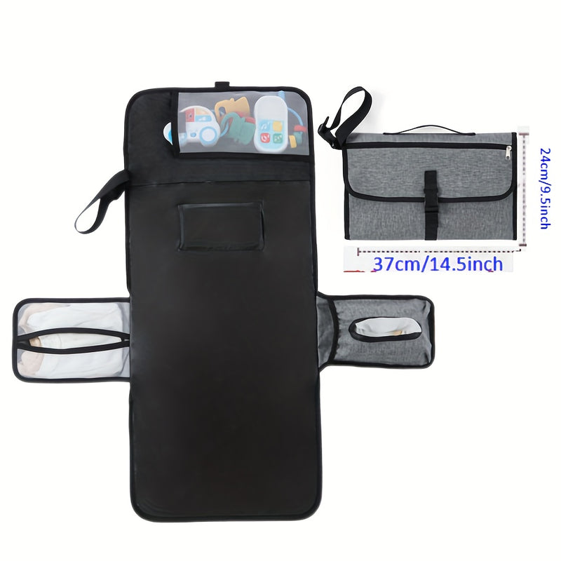 Colchoneta de exterior ampliada y ensanchada para bebés, tapete plegable para cuna con cambiador incluido, incluye 3 bolsas de almacenamiento para biberones, pañuelos húmedos, etc., se puede llevar en la mano o colgar del cochecito