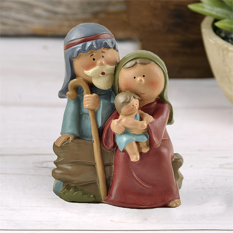 1 pieza de figurita de resina de la Natividad, decoración del hogar para el abrazo familiar de Acción de Gracias, cálido y saludable adorno para el dormitorio, accesorio de exhibición para la temporada navideña.