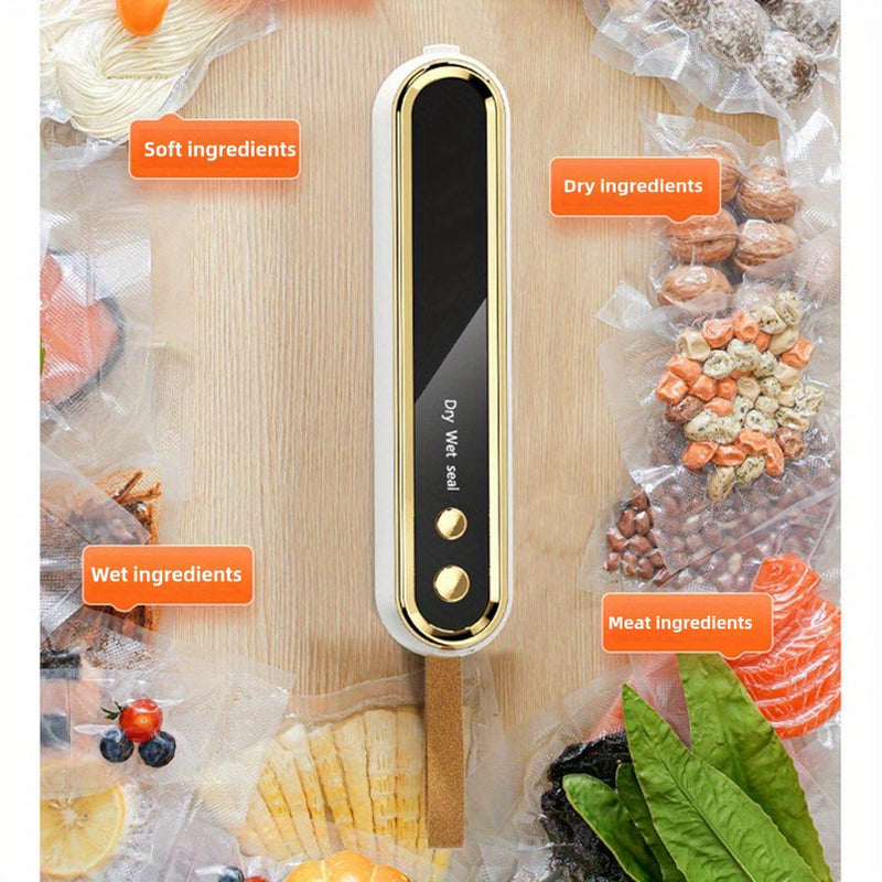 Sellador Automático Multifuncional para Alimentos, Selladora al Vacío Inalámbrica Portátil, con Función de Sellado de Bolsas de Snacks, Conservación Larga Plazo de Alimentos, Diseño Compacto y Fácil de Usar, con Bolsa, Cocina y Picnic al Aire Libre