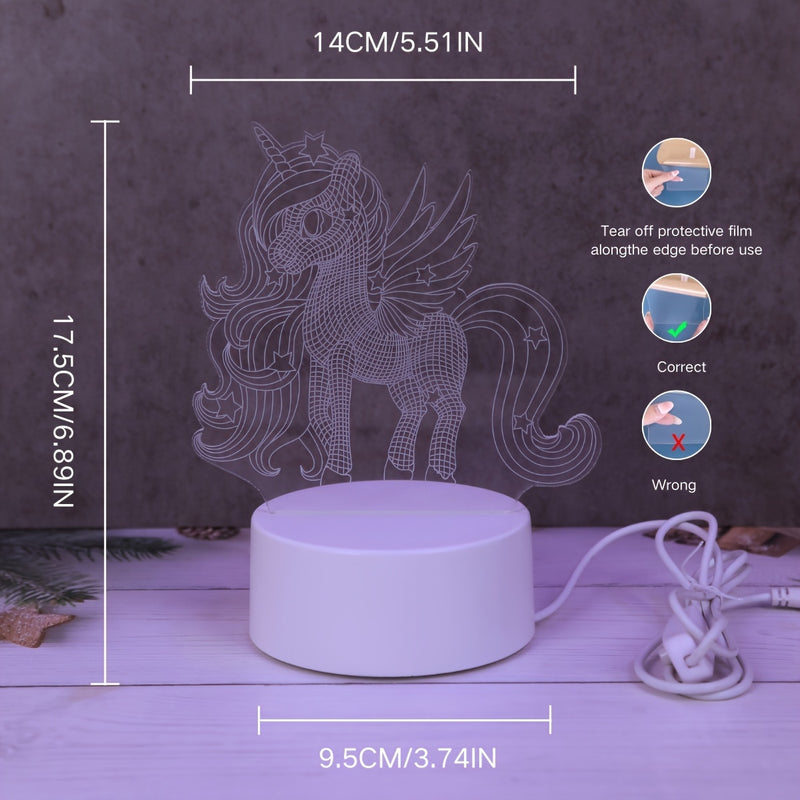 1 lámpara nocturna con forma de unicornio 3D, lámpara rosa con alimentación USB, botón de encendido visual, lámpara de mesa creativa para regalo, decoración para fiestas de Navidad, bodas, cumpleaños, luz de regalo exquisita